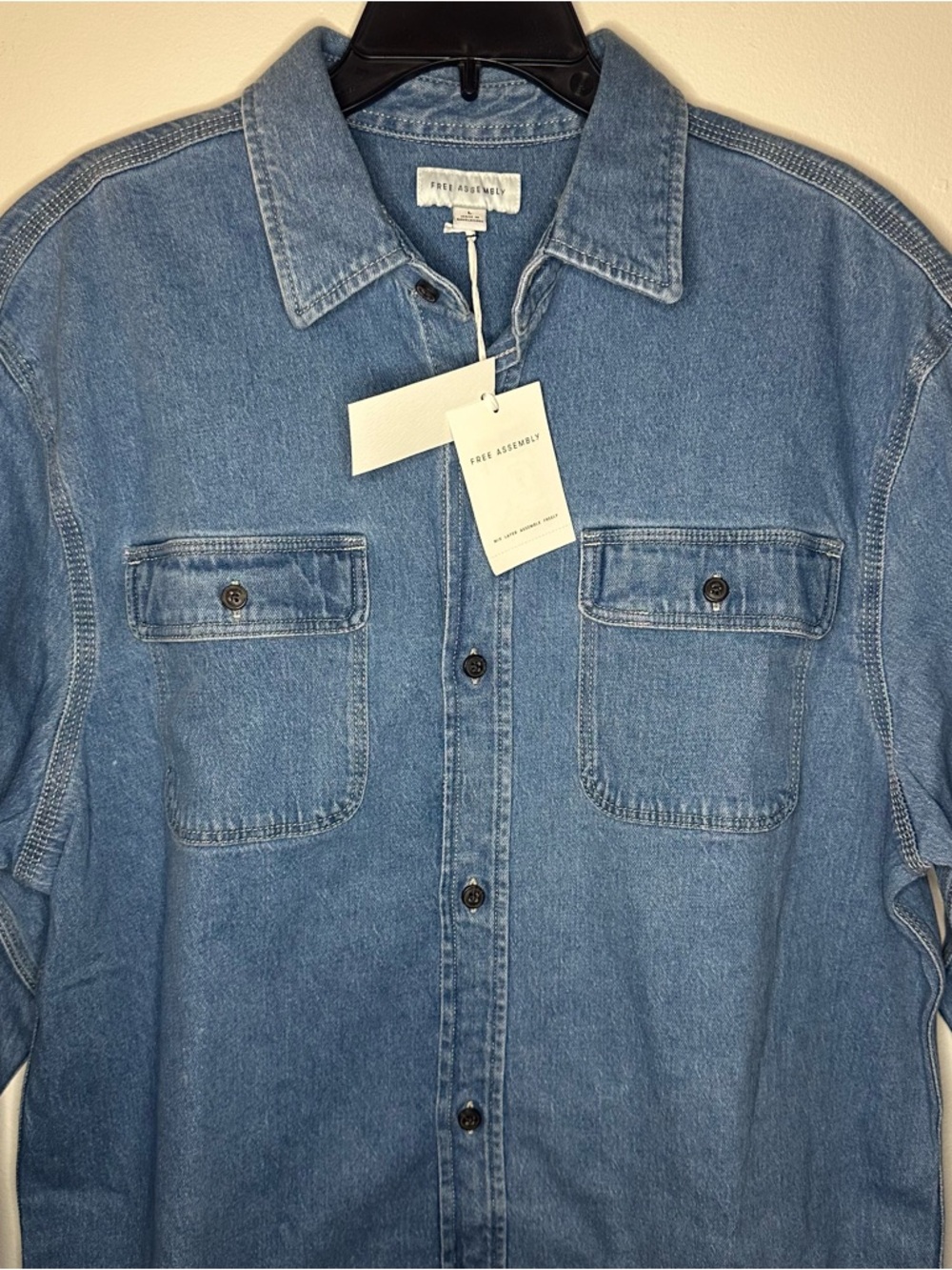 Free Assembly Mens L  Blue Heavyweight Denim Overshirt Long Sleeve Shacket NEW